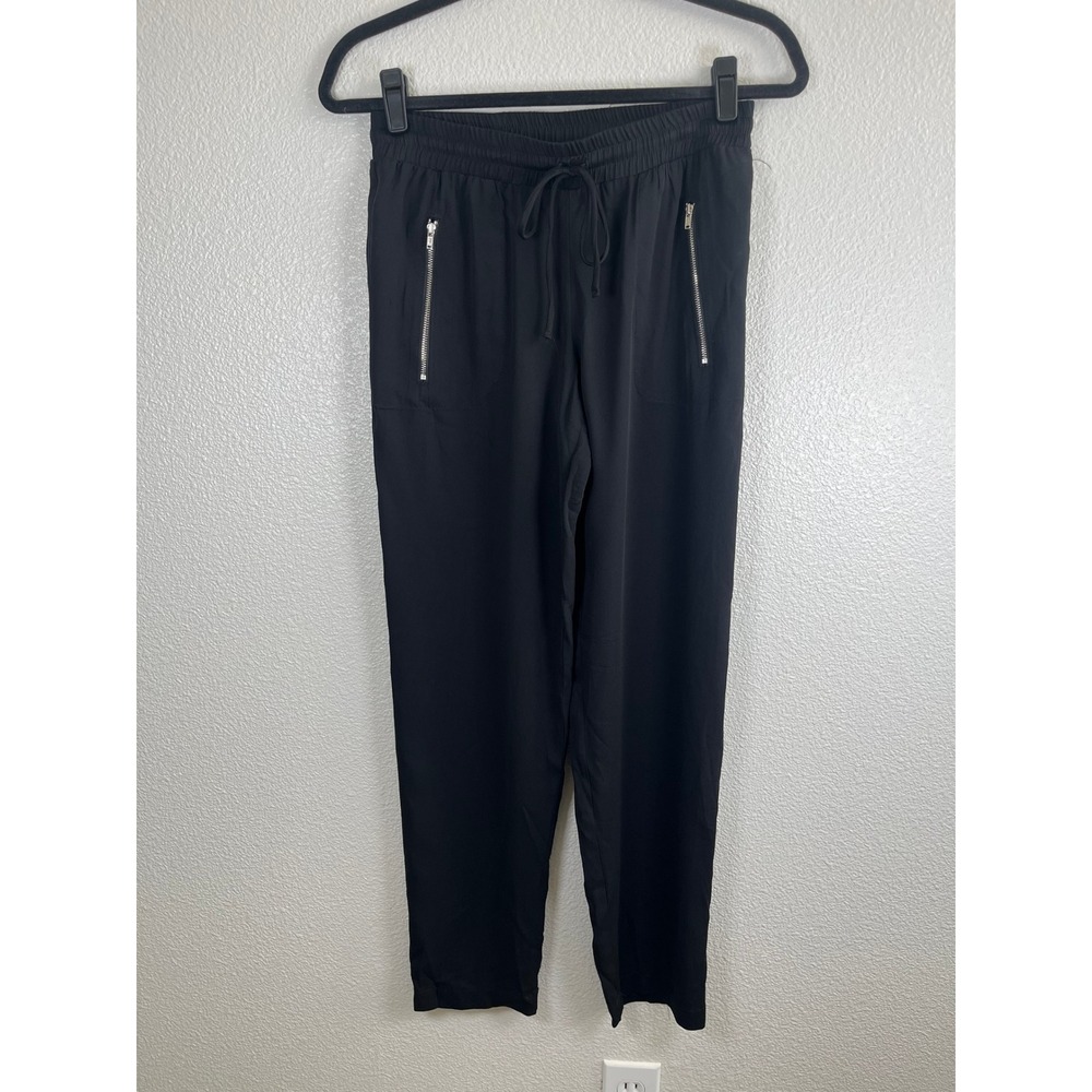 Bailey 44 Silk Pants Elastic Waist Zipper Pockets Minimalist Office Black XS - Picture 3 of 9